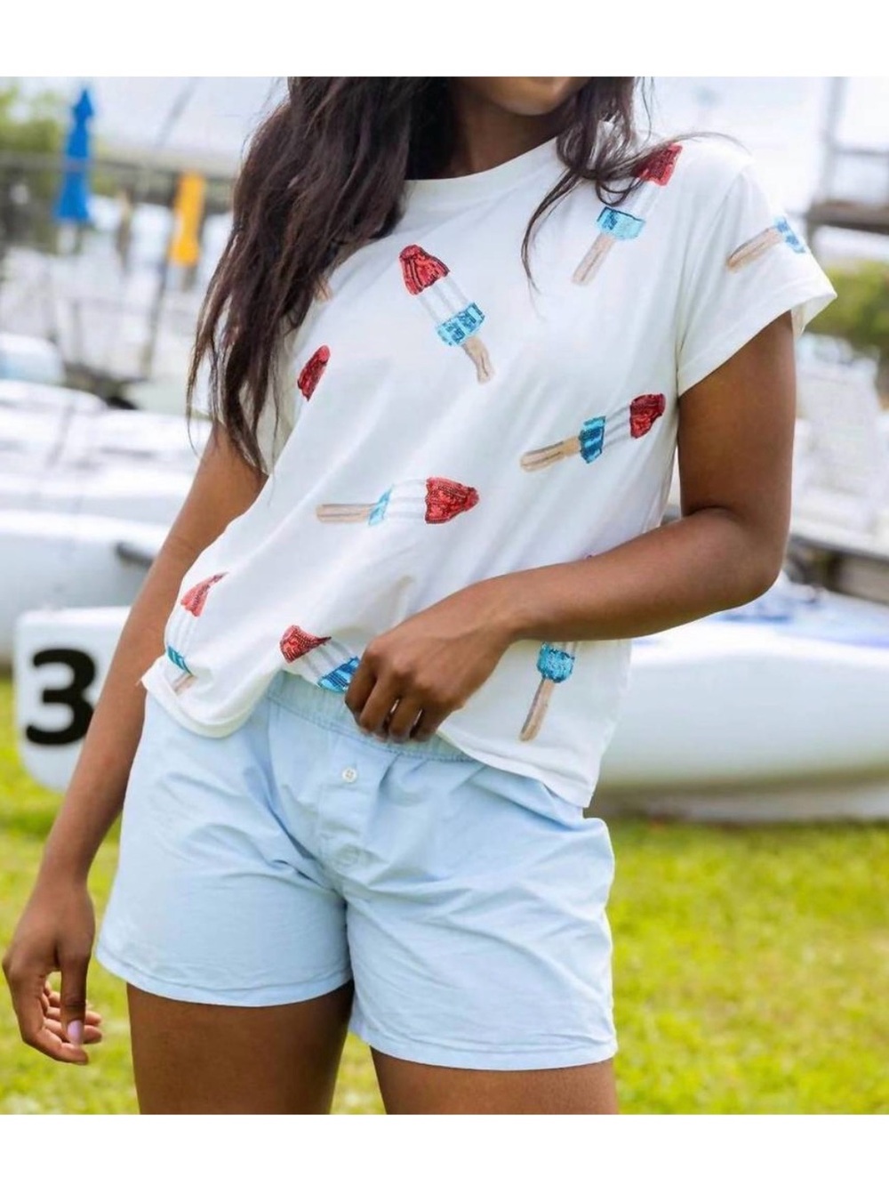 Queen of Sparkles Scattered Bomb Pop Popsicle Tee Red White Blue